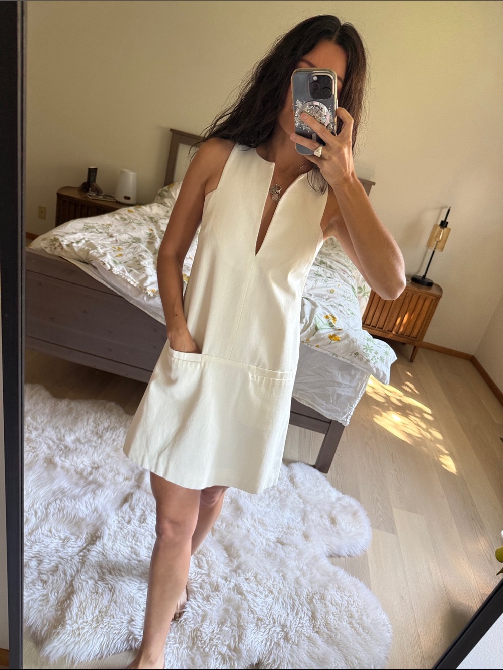 Emerson Fry White denim shift dress